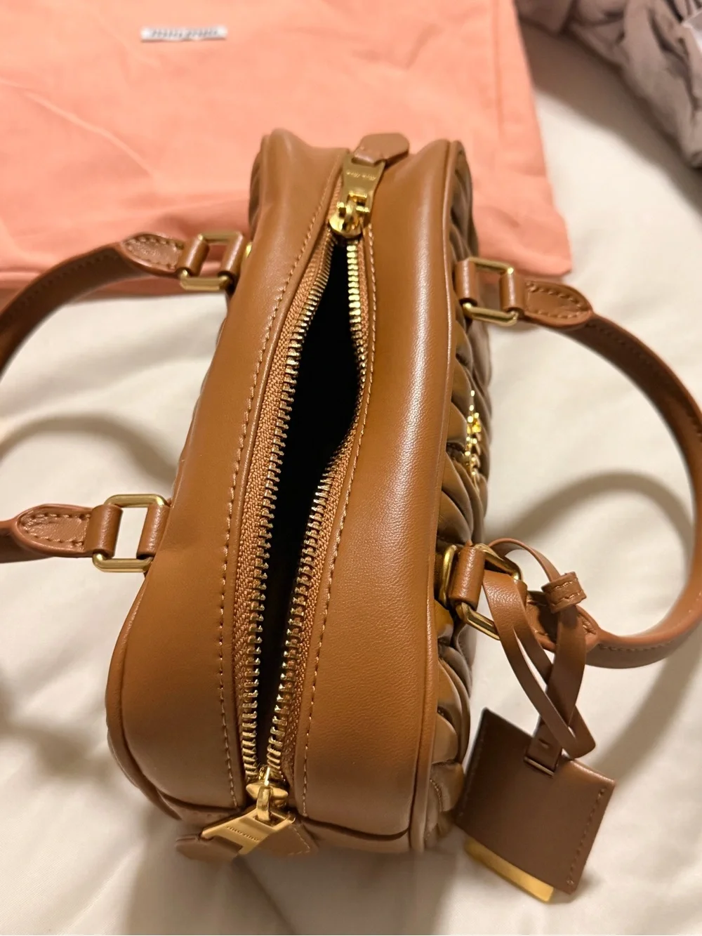 Miu Miu Quilted Matelassé Satchel in Brown with Gold Hardware - Picture 4 of 13